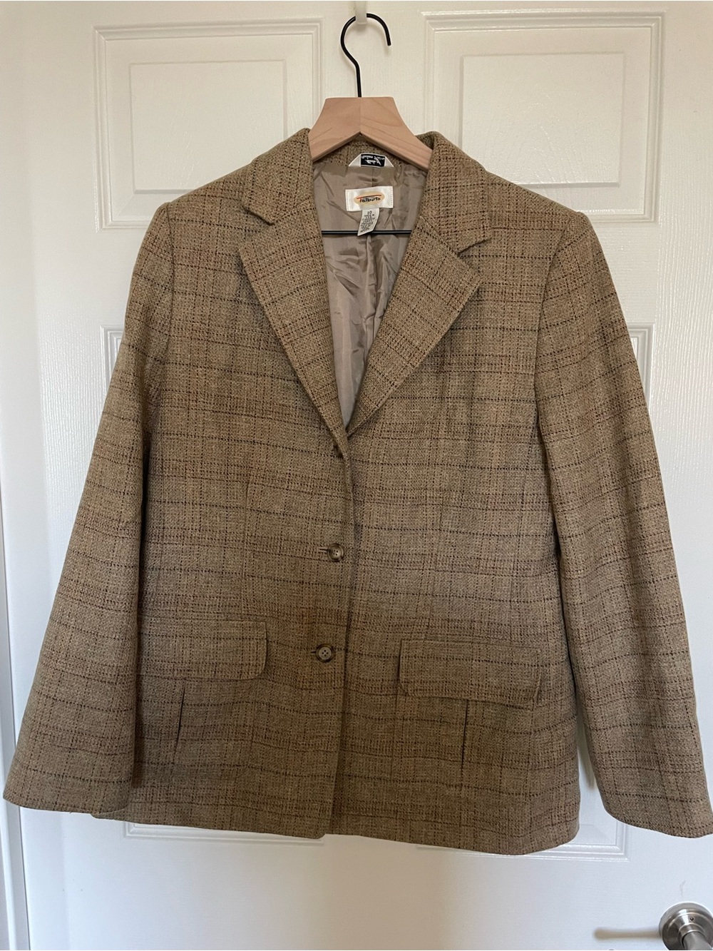 Talbots 100% Wool Tan Plaid Blazer